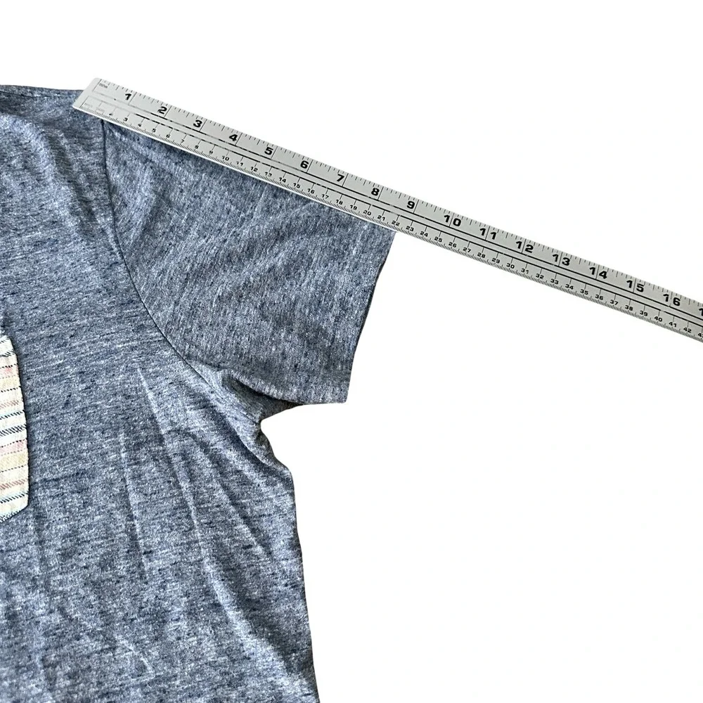 Marine Layer Re-Spun Mens XL‎ Blue Heather Short Sleeve Striped Pocket T-Shirt